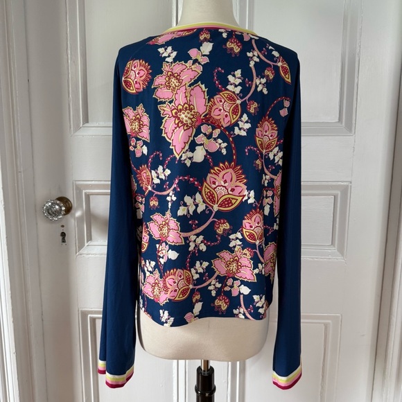 NWT Johnny Was Active Women’s Blue Pink Graphic Long Kimono Sleeve Shirt Large - Picture 4 of 16
